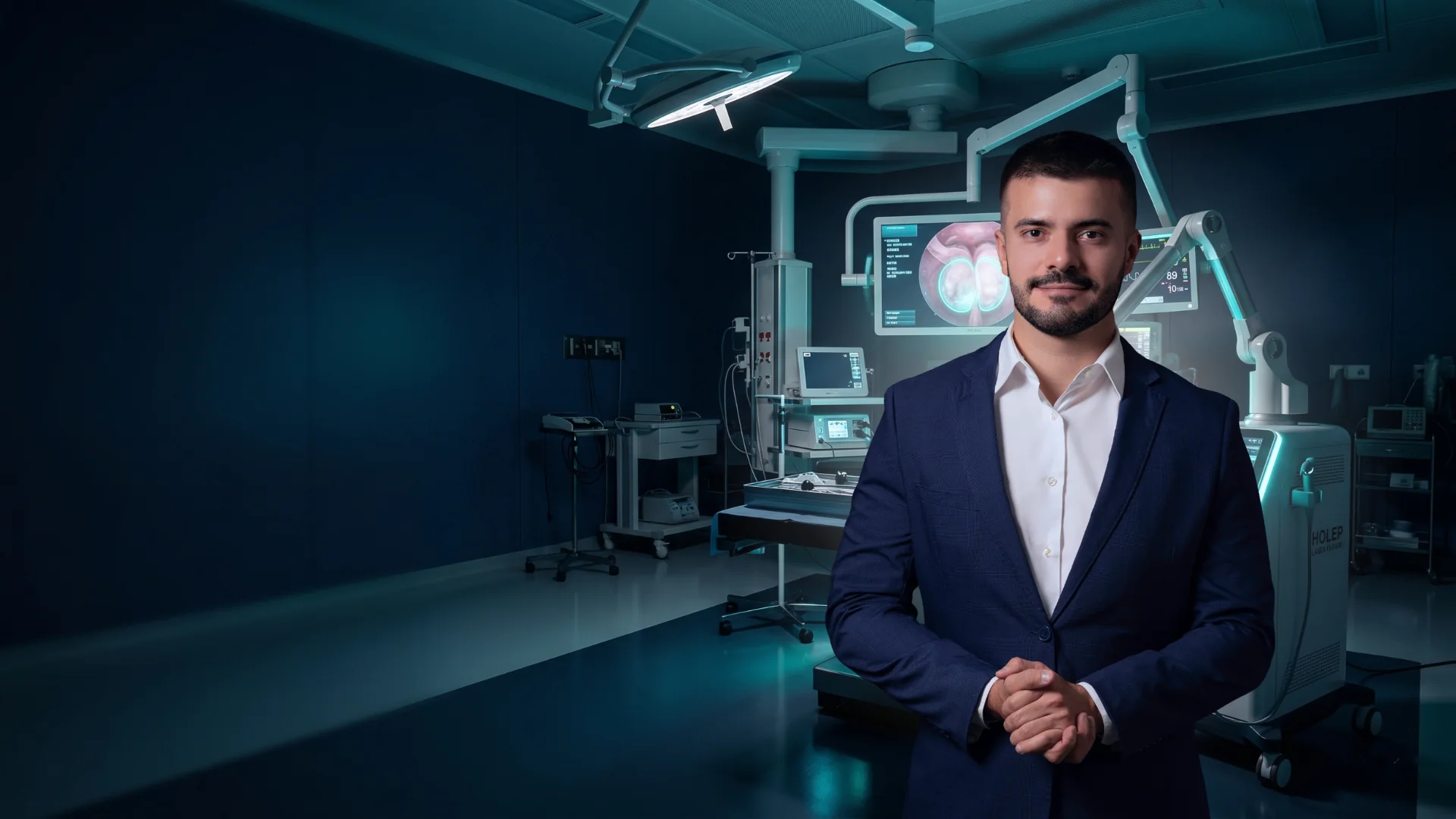 Dr. Walter Colonello em sala cirúrgica com laser HoLEP
